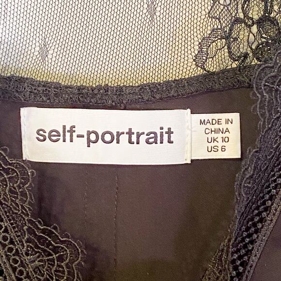 Self-Portrait Black Crochet-Trimmed Crepe De Chine And Lace Mini Dress - Picture 7 of 9